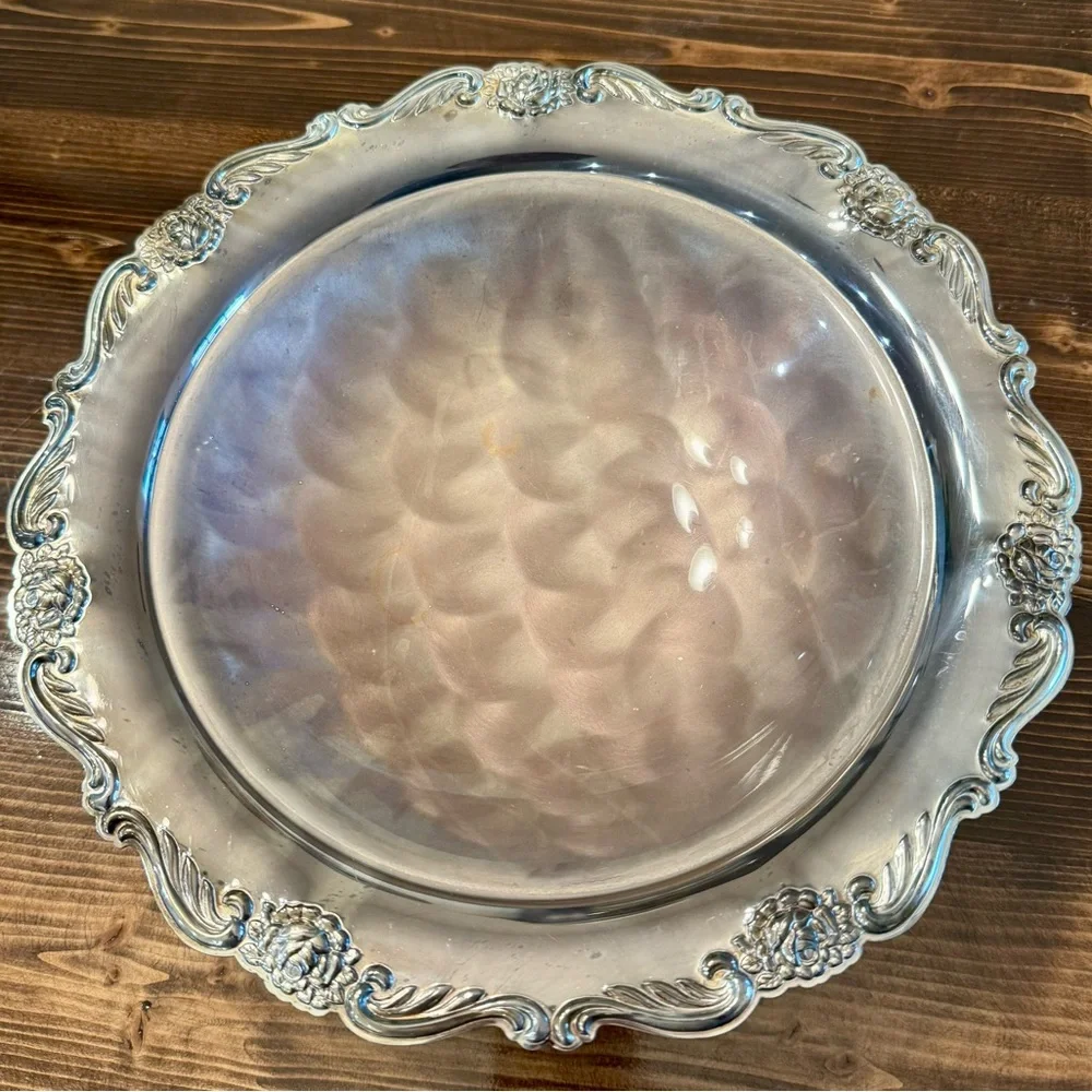 Vintage Silver Plated‎ Bowl with Brushed Finish and Pedestal Feet 12” Diameter